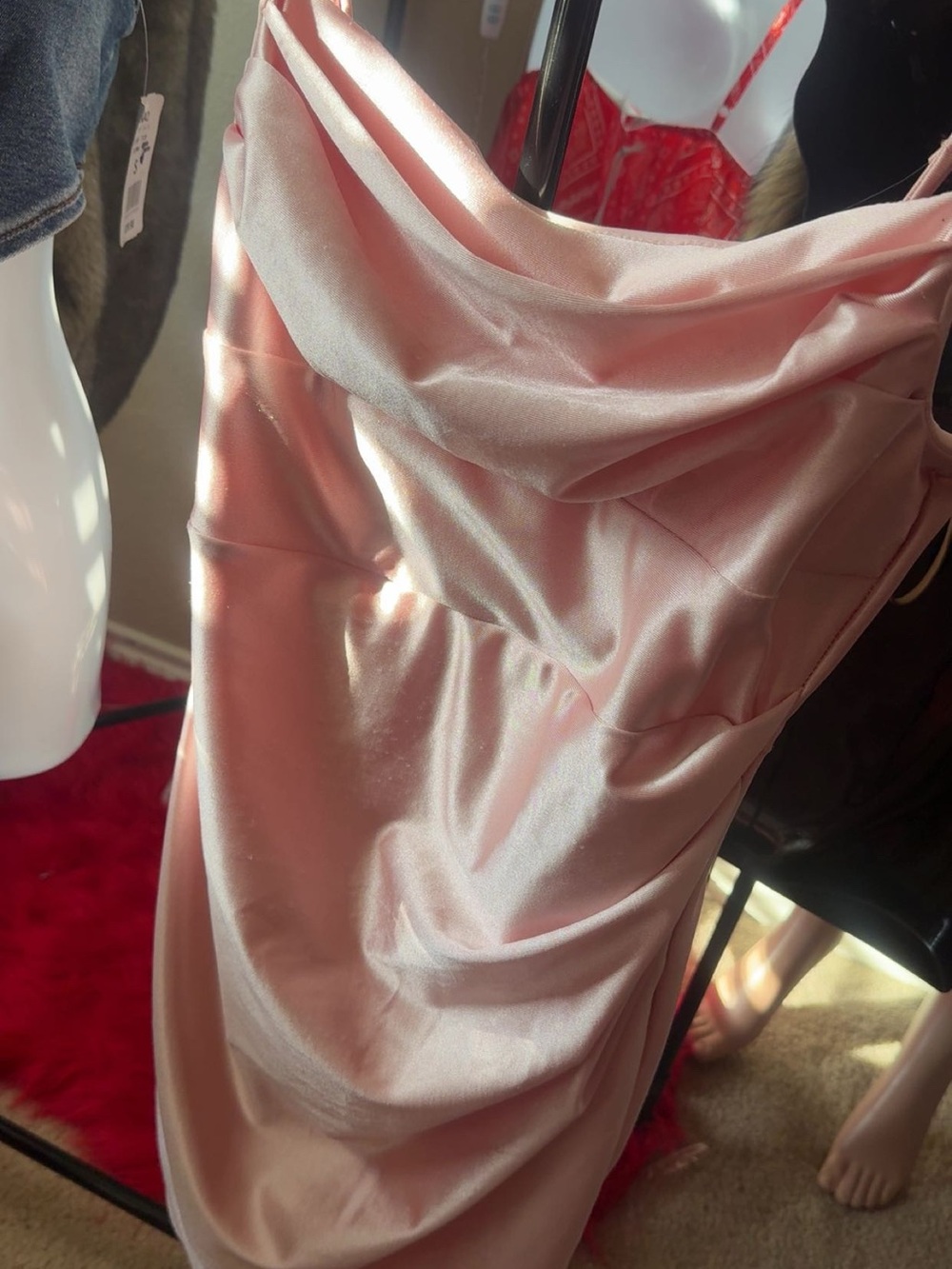 Satin Cowl Neck Slip Dress in Blush Pink THRIFTED